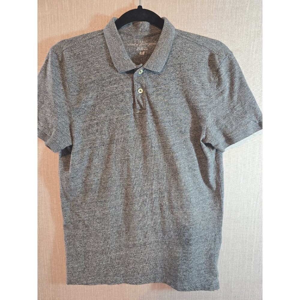 H&M L.O.G.G.‎ Mens Gray Cotton Polo Shirt 2 button front Size S